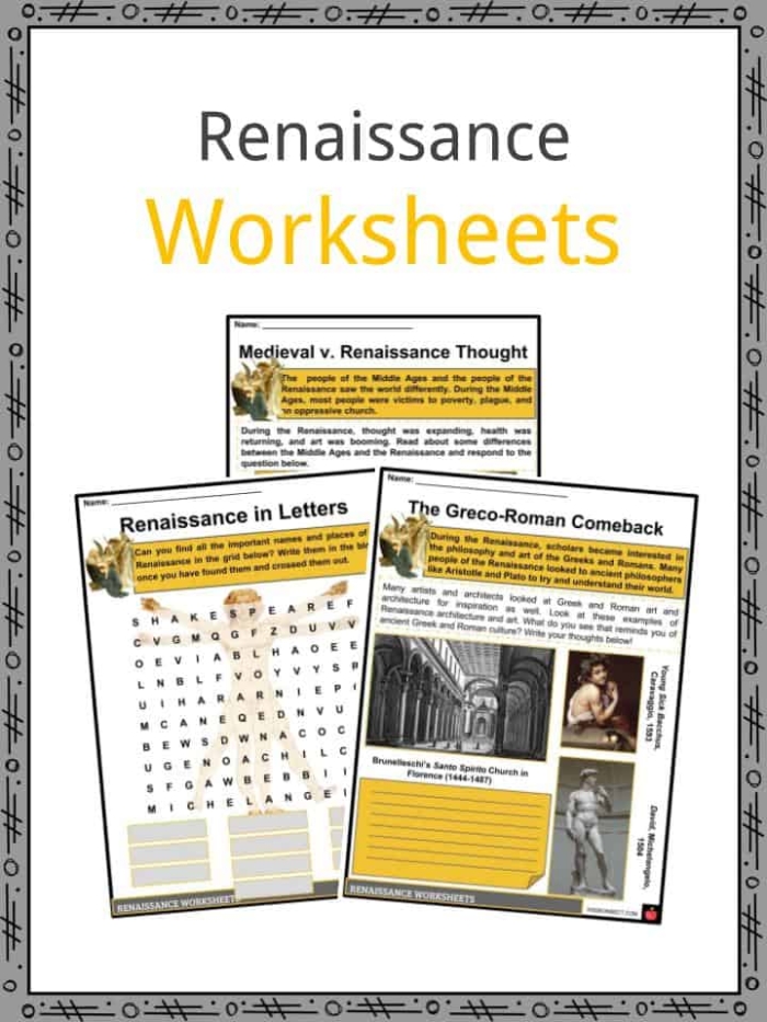 Renaissance worksheet focusing on key figures and landmarks from the historical period