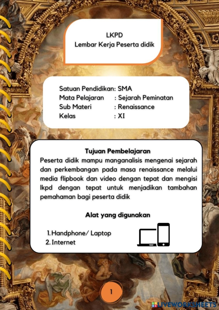 The Renaissance worksheet focusing on key figures and events from history