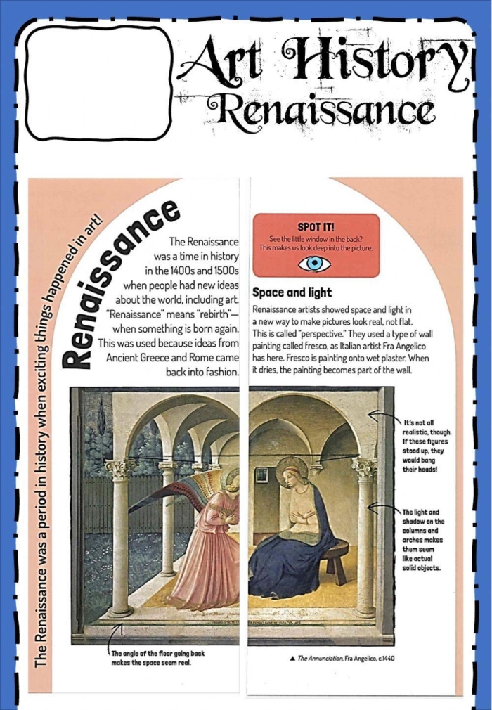 Student completing a Renaissance worksheet focused on key historical figures and events