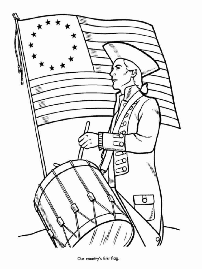 Coloring page worksheet for early learners about the Revolutionary War history 14 Second Grade Revolutionary War coloring worksheet featuring historical scenes