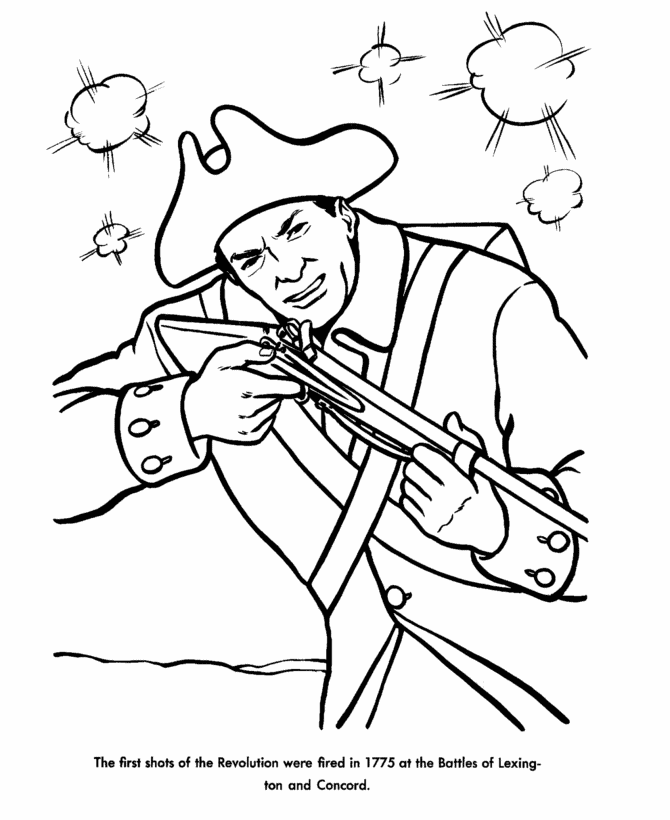 Coloring page for young learners exploring the Revolutionary War alphabet theme Second grade Revolutionary War coloring worksheet featuring historical scenes