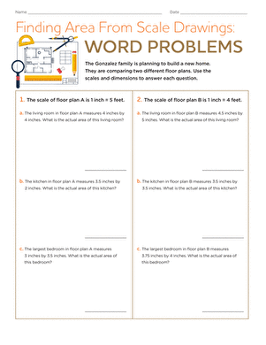 Riley's Renovation worksheet featuring scale drawing, area, and circumference tasks for seventh graders