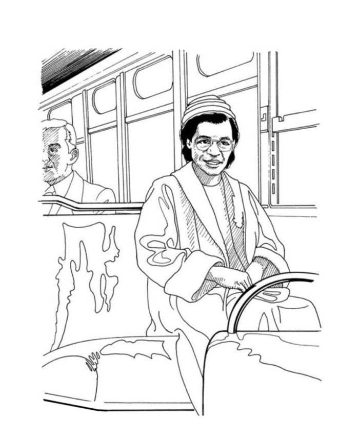Rosa Parks Coloring Page worksheet for second grade students learning about measurement and history