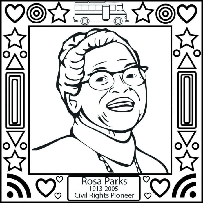 Second Grade worksheet featuring a Rosa Parks coloring page focused on measurement concepts