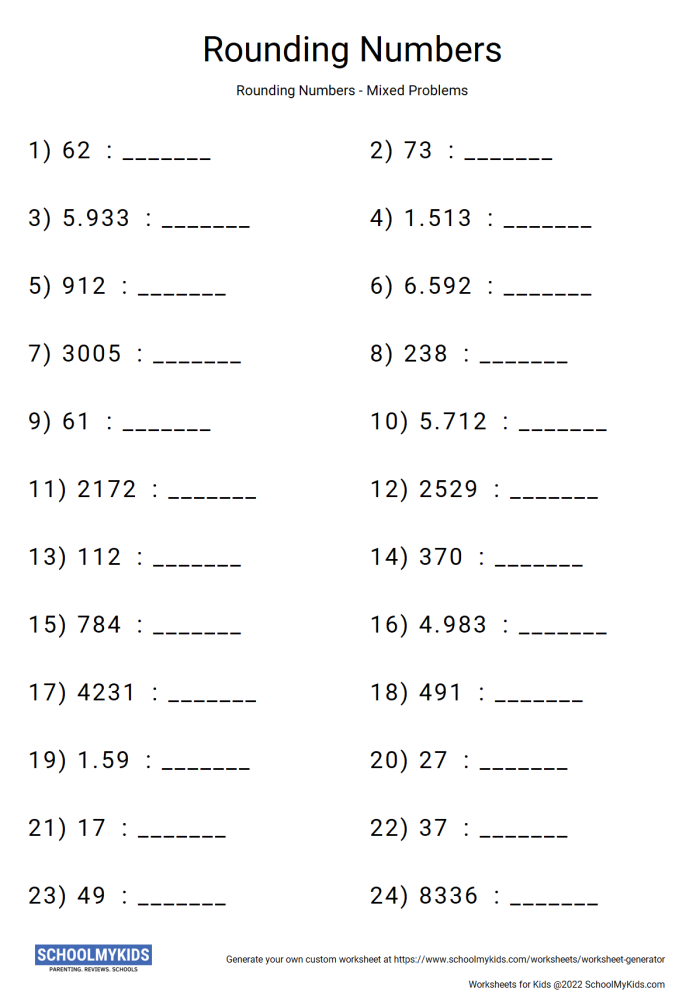 First Grade math worksheet focused on rounding numbers to the nearest ten