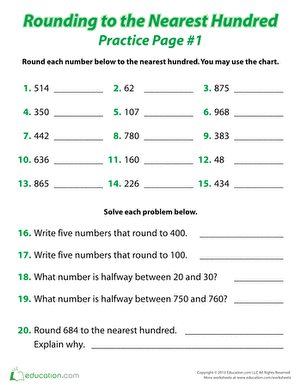 Second Grade Rounding Skills Activity Chart 20 Practice Rounding with a Chart worksheet for second grade students learning to round numbers