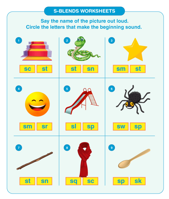 Place Value worksheet for Kindergarten Worksheet featuring S blends for kindergarten learners to practice reading and writing words like scrub, sprint, and strong. Educational resource for teaching place value concepts in early literacy.