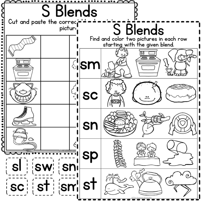 Engaging S Blends activity for early learners to enhance reading and writing skills S Blends worksheet for kindergarteners focusing on three-letter words like scrub and sprint
