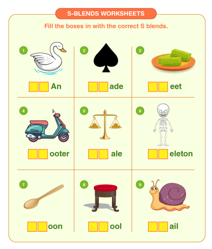 Engaging activity to enhance reading and writing skills with S blends in place value S Blends worksheet for kindergarteners focusing on three-letter words like scrub, sprint, and strong