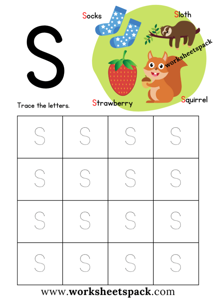 Engaging S Is For... worksheet for rhyming practice in Pre-K Worksheet featuring the letter S for preschoolers to color and learn sounds
