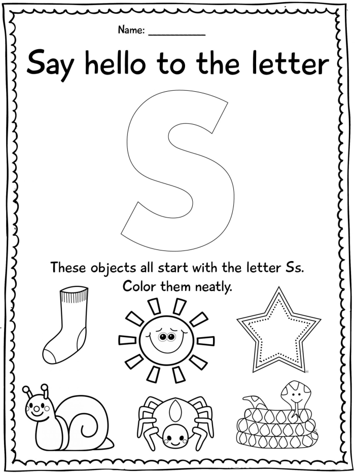 Engaging S Is For... worksheet for preschoolers to explore and color S Is For... worksheet featuring fun activities to learn the letter S sounds