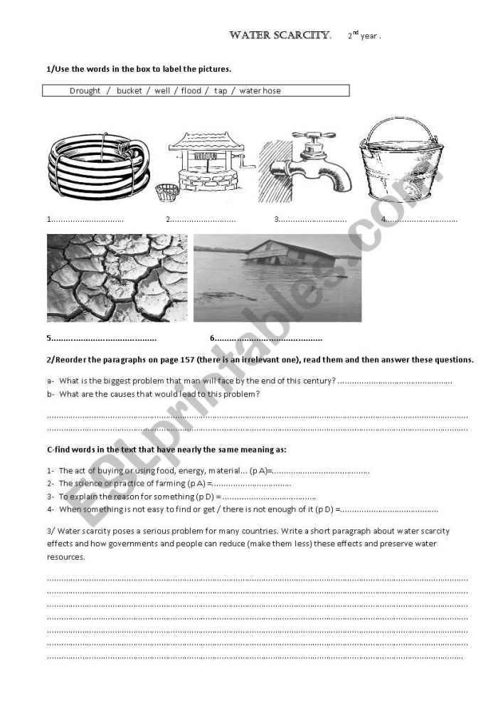 Worksheet illustrating the concept of scarcity for second graders focusing on subtraction skills