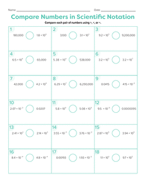 Eighth grade worksheet comparing numbers in scientific notation with geography theme