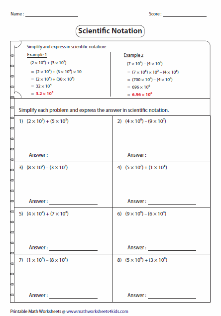 Matching activity worksheet for practicing scientific notation operations with multiple choice answers Eighth grade students matching multiplication and division problems written in scientific notation format