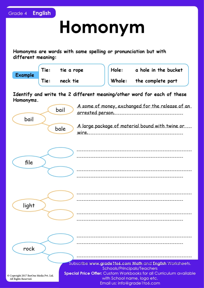Colorful worksheet featuring seasonal homonyms for third graders