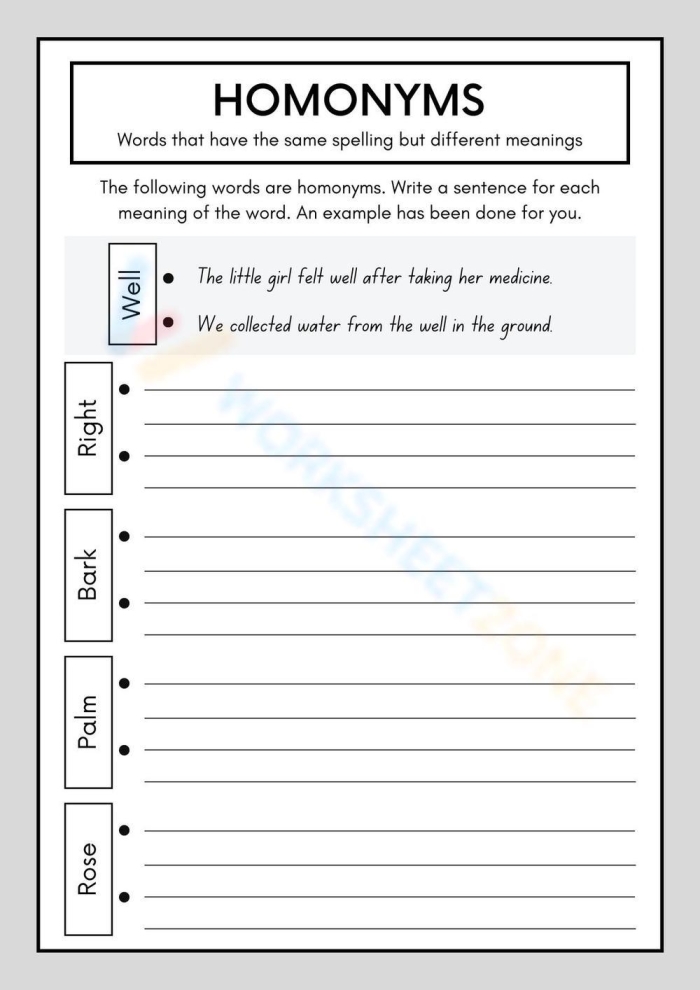 Worksheet featuring seasonal homonyms for third graders practicing word meanings