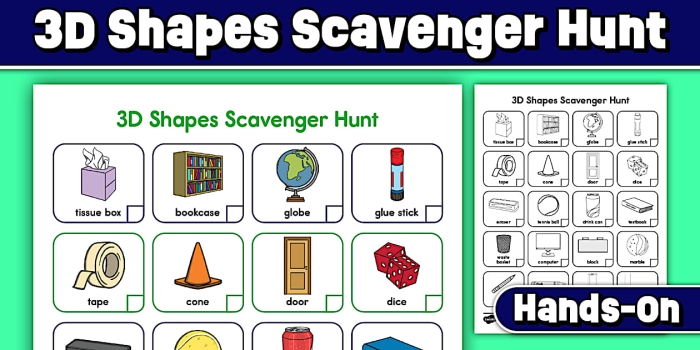 Second grade students engaging with a 3D shape scavenger hunt activity worksheet focused on fractions