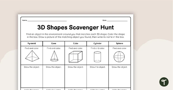 Children searching for 3D shapes in a classroom during a scavenger hunt activity