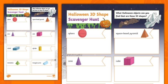 Second grade students exploring 3D shapes in a scavenger hunt worksheet focused on fractions