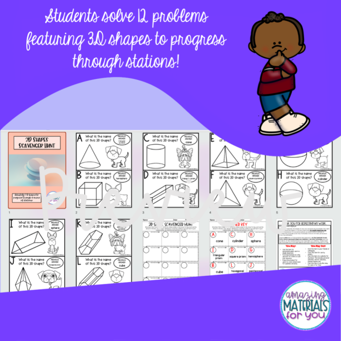 Second graders exploring 3D shapes with a fun scavenger hunt worksheet focused on fractions