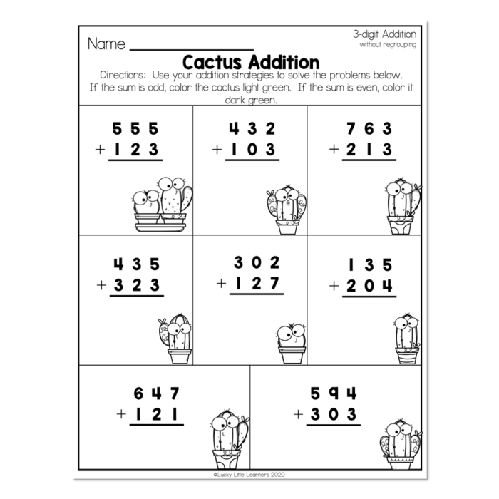 Image 10: Second Grade Three-Digit Addition Strategy Cards for Developing Mathematical Reasoning Strategy Cards Three-Digit Addition worksheet showing compare and contrast activity for second grade math learners
