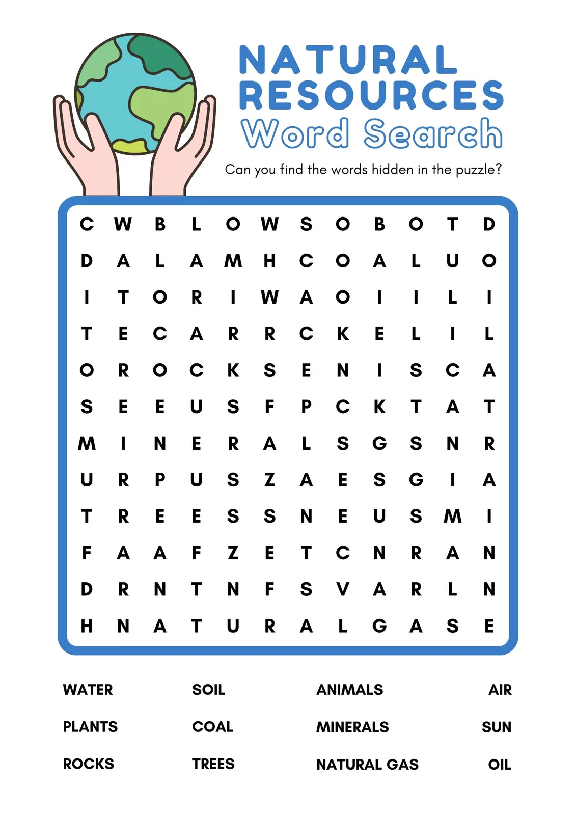 Natural Resources Word Search Activity for Grade 2 with definitions and word finding fun Second Grade Natural Resources Word Search worksheet focused on addition vocabulary