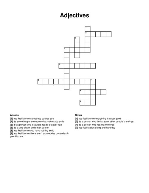 Second Grade phonics worksheet featuring an adjectives crossword puzzle with colorful clues