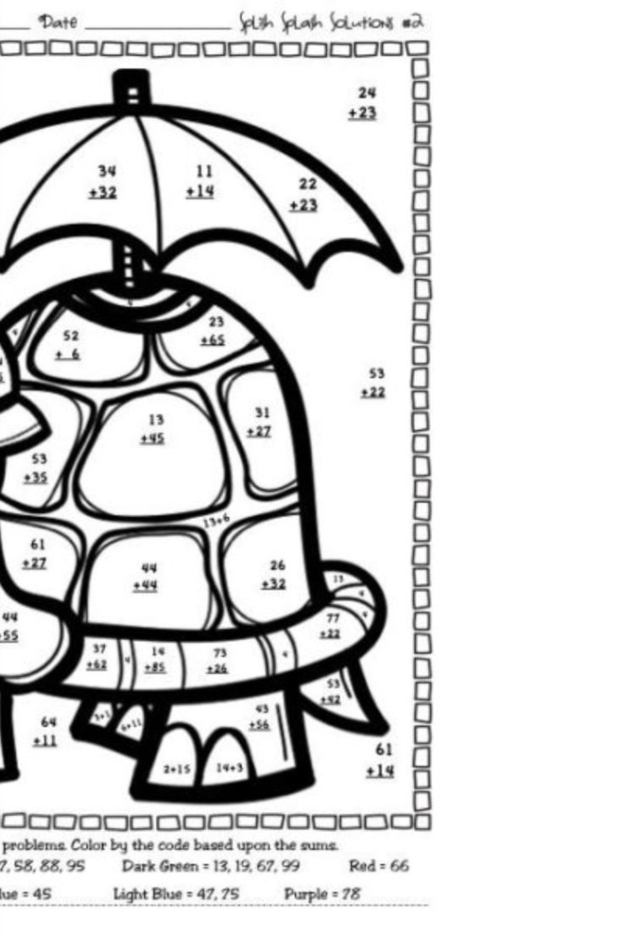 Colorful worksheet featuring double-digit addition activities themed around an art gallery for second graders