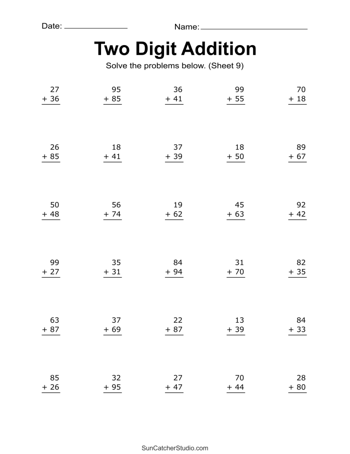 Colorful worksheet for second graders to practice adding double-digits while exploring art concepts