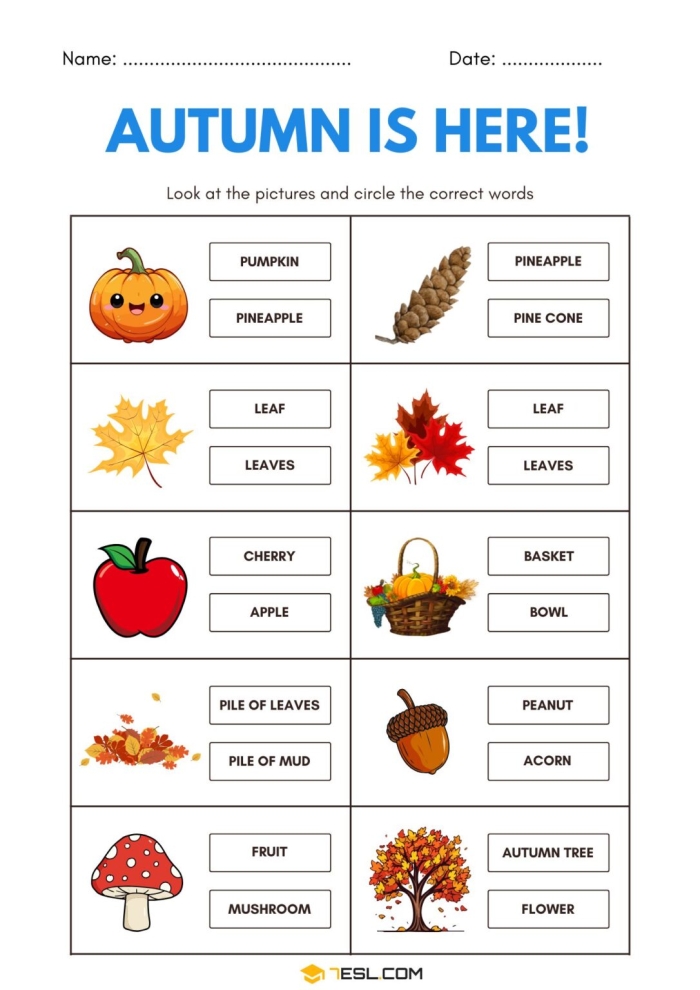 Autumn-themed spelling practice for second graders to improve reading skills Second Grade Autumn Spelling worksheet with a fun word correction activity