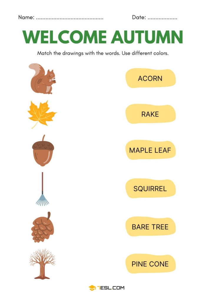 Fun autumn spelling exercise for second graders focusing on choosing correct word spellings Second grade student completing an autumn-themed spelling worksheet with fall vocabulary