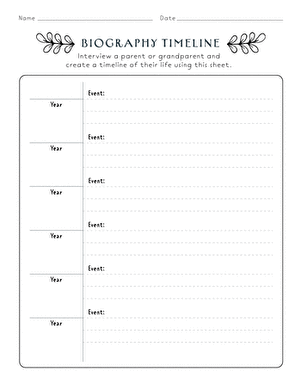 Biography timeline activity worksheet for young writers in grade two, image 20 Second grade student completing a biography timeline worksheet about a family member