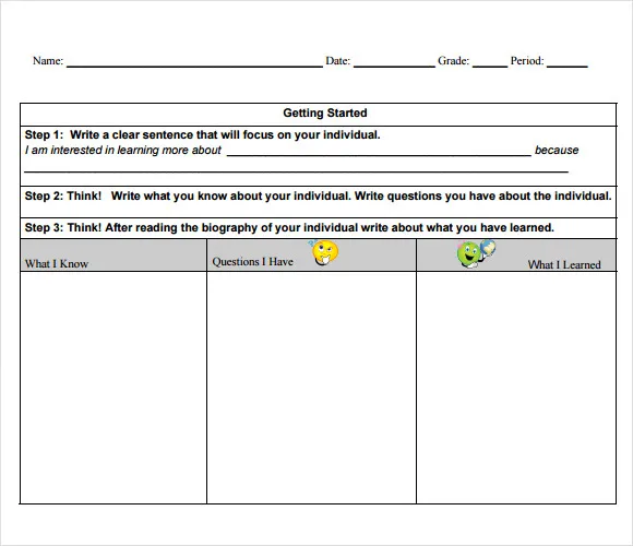 Biography timeline activity for young writers with template number five Second grade student filling out a biography timeline worksheet about a family member