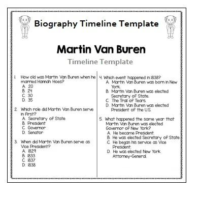 Biography timeline worksheet for kids creating a family history chart Second grade student filling out a biography timeline worksheet about a family member