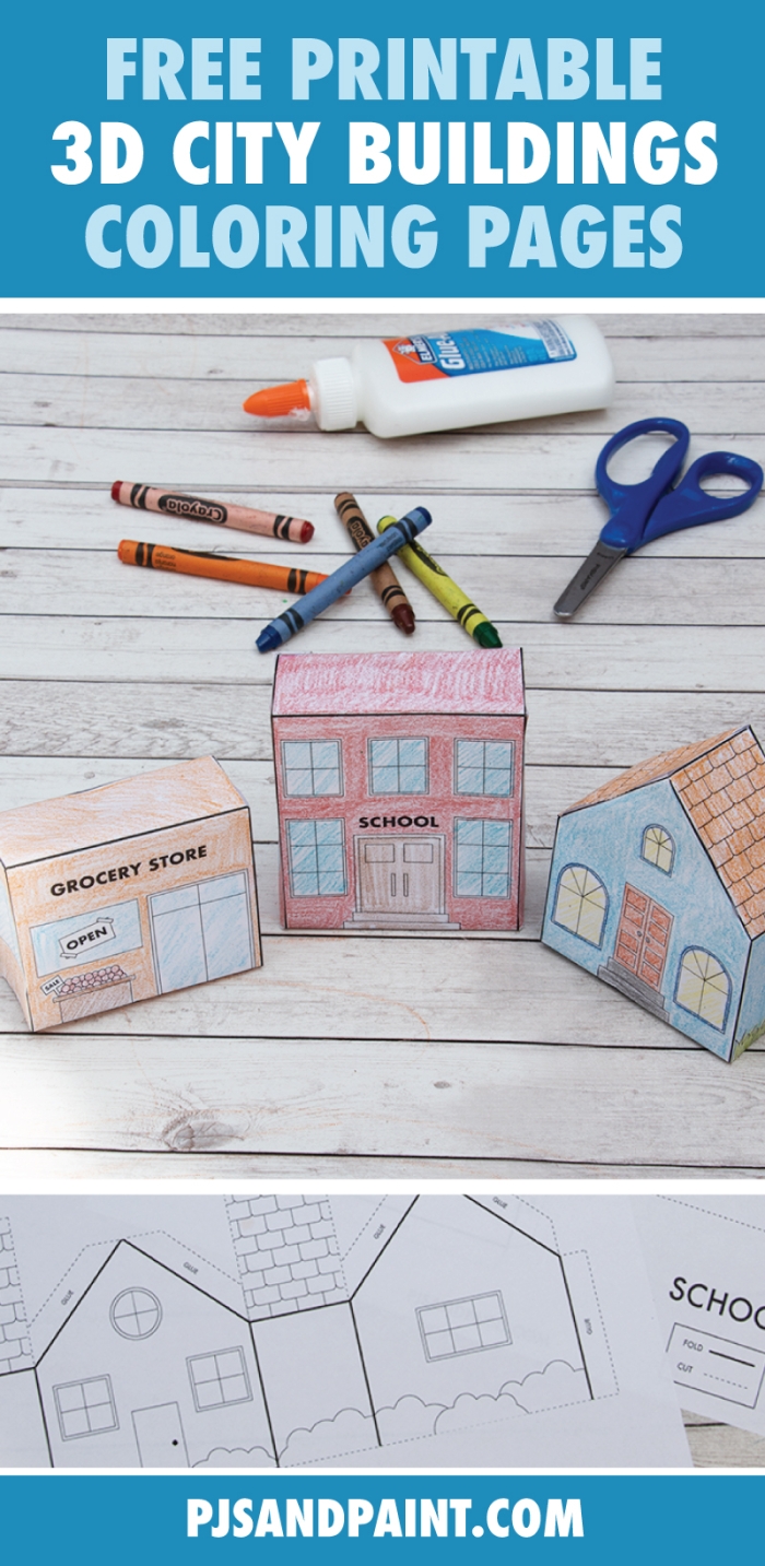 Create your own paper city with this fun building worksheet for kids Cut-out paper template designed to fold into a city building for second graders