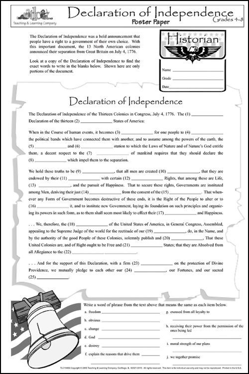 Colorful educational sheet on American heritage for grade two students Second grader coloring a Declaration of Independence worksheet about national symbols