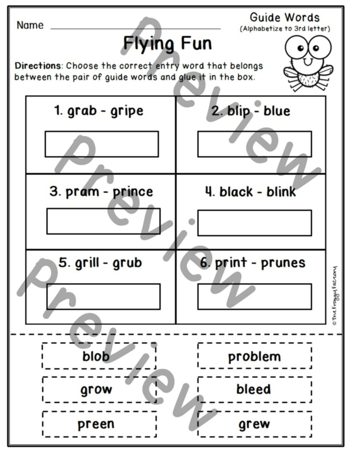 A second grade student learning dictionary entry components with labeled examples and practice exercises