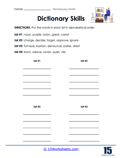 Second grade student learning to identify parts of a dictionary entry with labeled examples and practice exercises