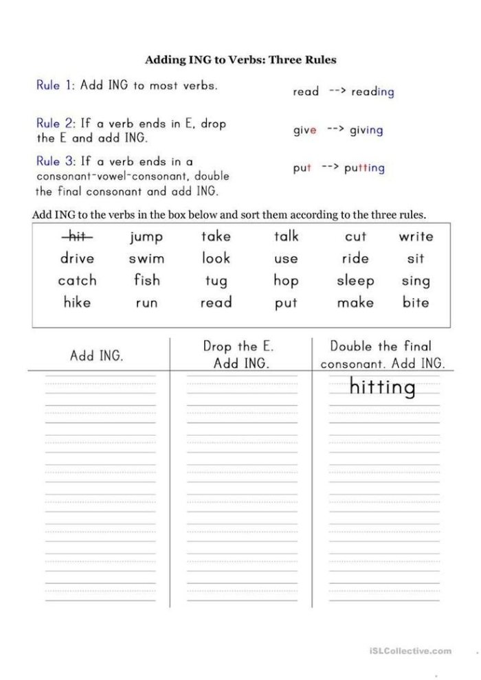 Students practicing the double consonant rule by writing past tense verb forms with doubled consonants like hopped and stopped