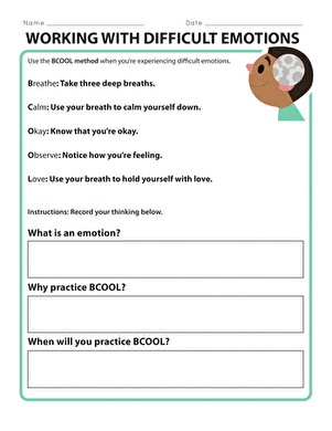 Working with Difficult Emotions activity for young learners Worksheet for second graders to address and manage challenging emotions