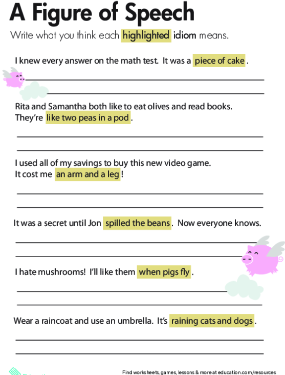 Second grade students completing a Mixed-Up Idioms worksheet by matching idioms with their figurative meanings and drawing illustrations
