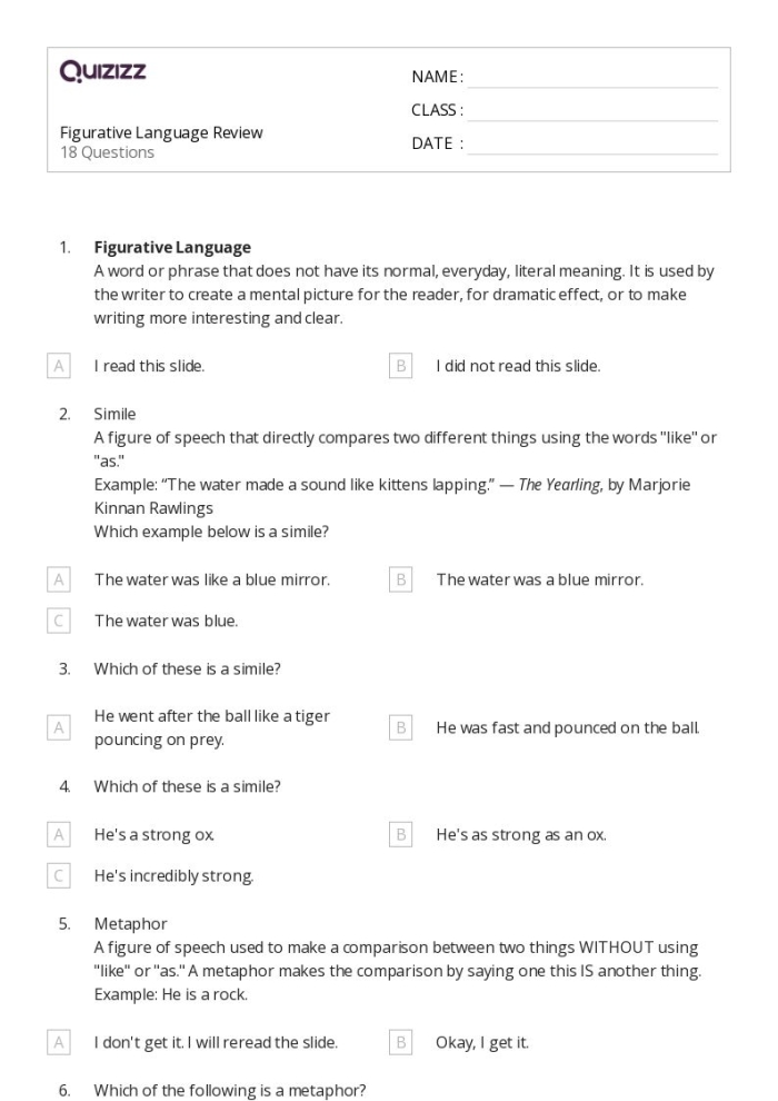 Figurative Language Glossary for Earth and Space Science Lesson Plan Glossary worksheet for second grade focusing on figurative language concepts