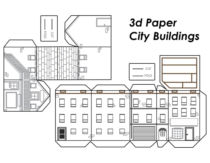 Foldable city building paper project for second graders in physical science class Second grade physical science worksheet showing a foldable paper city building craft