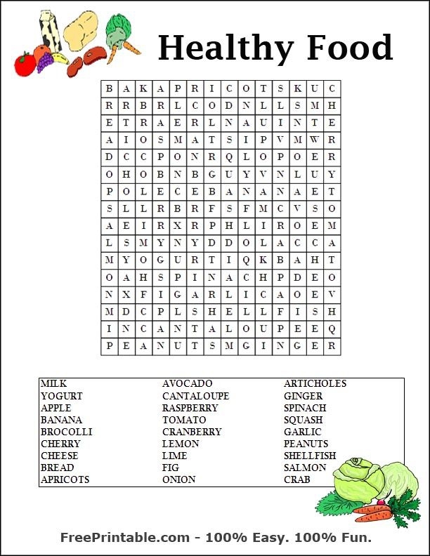 Life Science Food Word Search Activity for second graders to build spelling and logic skills Second Grade Food Word Search worksheet featuring tasty vocabulary words to find