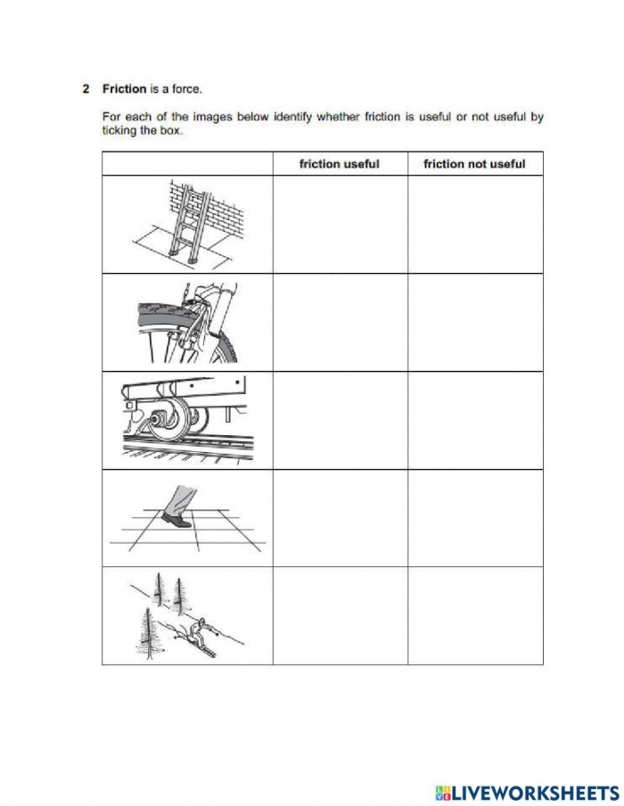 Second grader completing a Learn About Force worksheet by identifying pushes and pulls