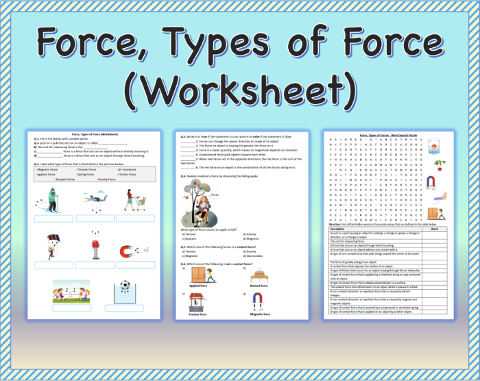Second grader completing a Learn About Force worksheet by identifying pushing and pulling actions