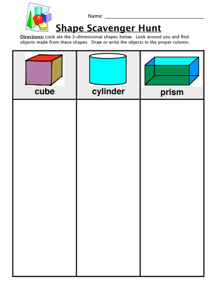 Second grade students engaged in a 3D shape scavenger hunt worksheet exploring geometry and fractions