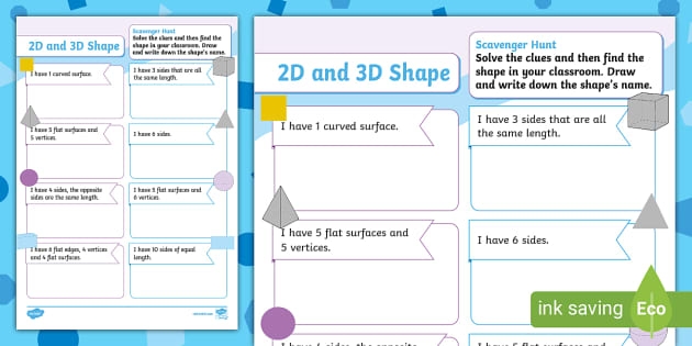 Second graders engaging with a 3D shape scavenger hunt worksheet focused on fractions and geometry
