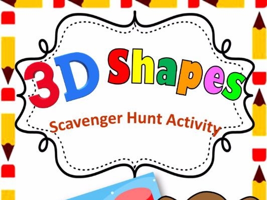 Second grade students engaging with a 3D shape scavenger hunt worksheet focused on fractions and geometry