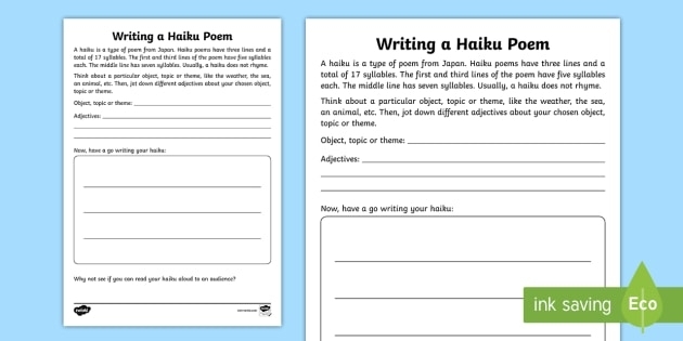 Discover the joy of haiku with this fun worksheet for young poets, image 11 Second grade student writing a haiku poem on a worksheet about history